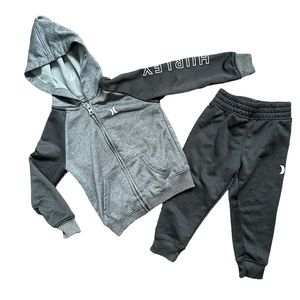 Boys Hurley 2T set grey hoodie with sweats full zip sweater tapered bottoms